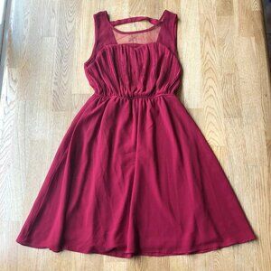 YA Los Angeles Maroon Dress Silk Blend Mesh Cutout Small